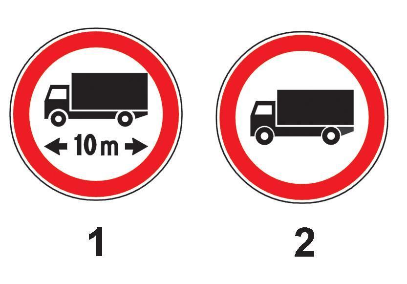 Care dintre indicatoarele alăturate interzice accesul autocamioanelor cu remorcă, a căror lungime totală este mai mare de 10 m?