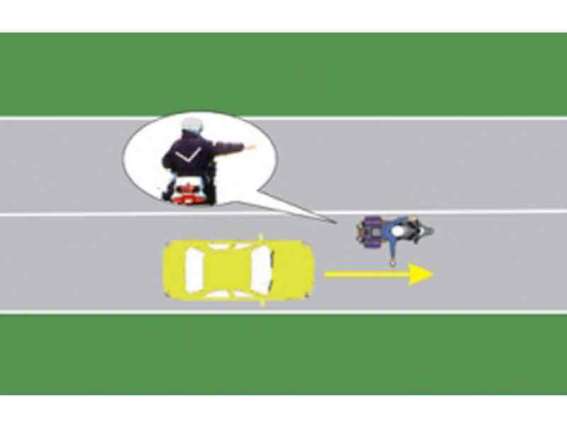 Cum trebuie să procedeze conducătorul auto la semnalul poliţistului din imagine?